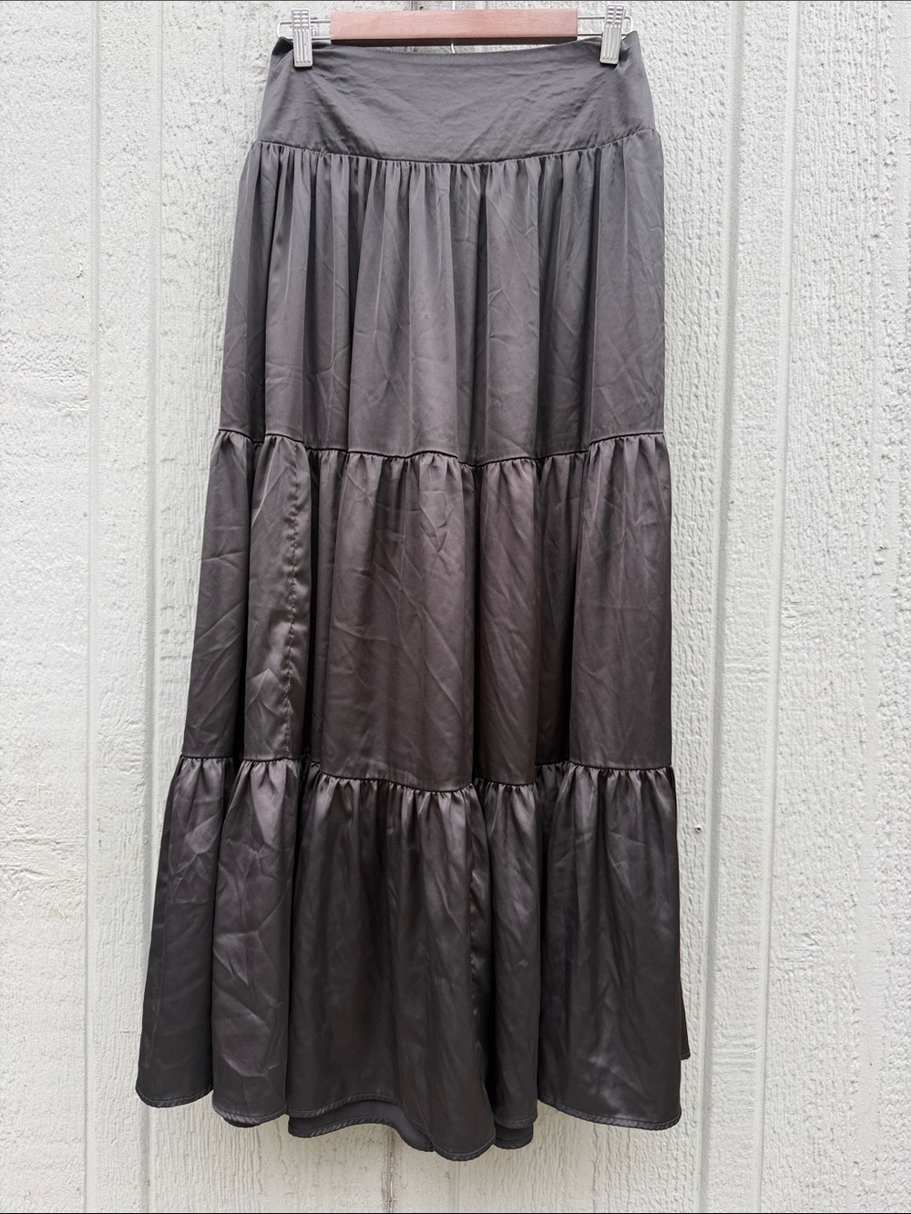 Natural Life Black Satin Tiered Maxi Skirt Size: S